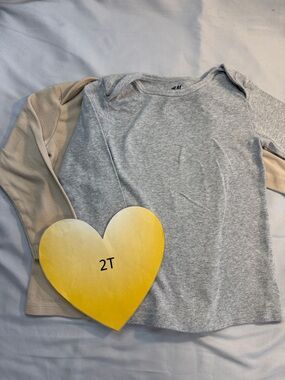 H&M - Set of 2 organic cotton Kids Long Sleeve Tees - Gray and Cream/Tan